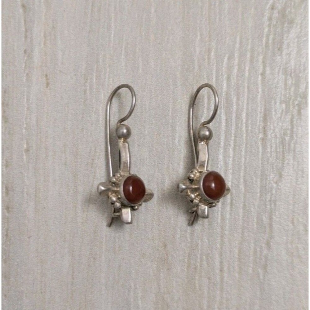 925 Sterling Silver Artisan Sterling Silver Carnelian Earrings Israeli Drop